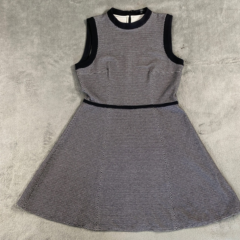 Tibi Fit and Flare Dress Womens 8 Black White Textured Knit Sleeveless Mini Mod